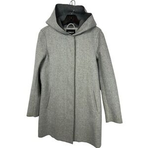 ONLY Grey Siri Bonded Hooded Coat Jacket Minimalist Scandi Clean‎ Girl Small